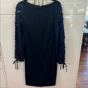 Badgley Mischka Bateau Neckline Navy Knee-Length Dress - Size 6